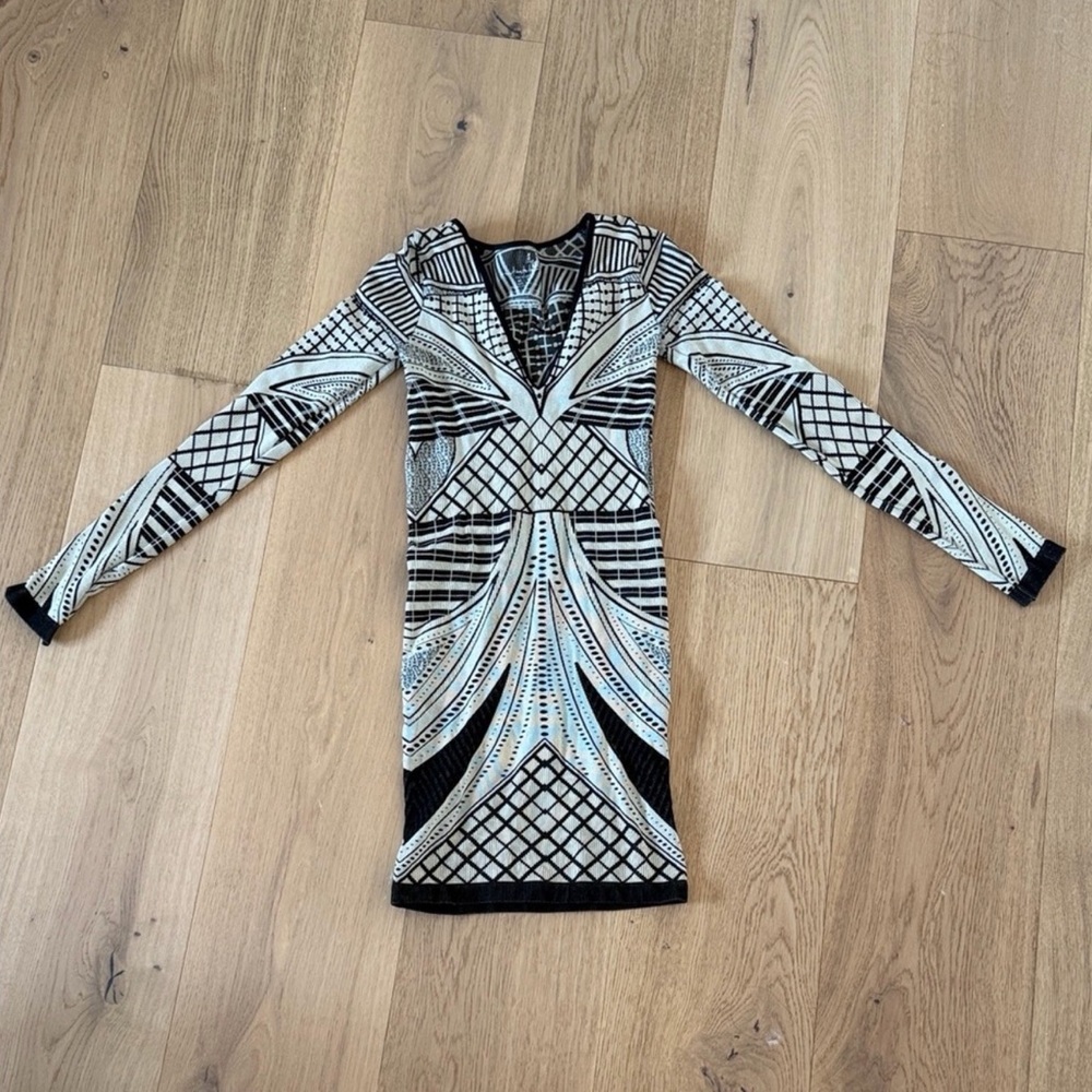 Free People Black and Cream Long Sleeve Dress